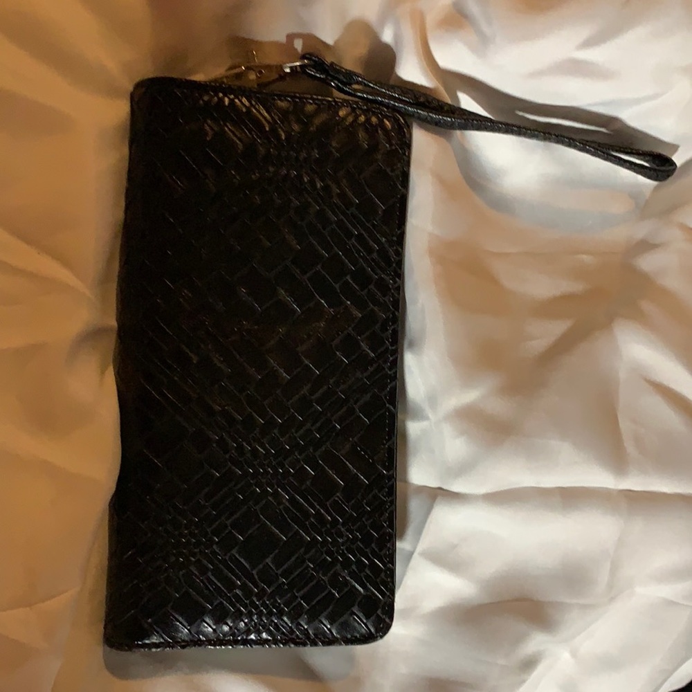 Black leather wristlet